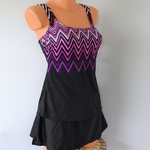NWT Reebok Chevron Pink 2 Pc Skirted Tankini Set - Picture 3 of 4